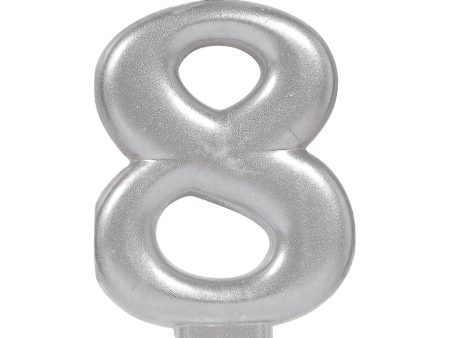 Numeral Metallic Candle #8 - Silver Hot on Sale