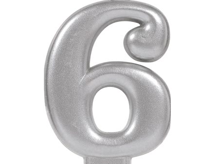 Numeral Metallic Candle #6 - Silver Cheap