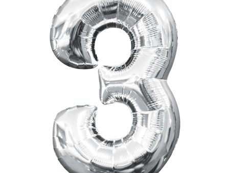 16  Balloon Number  3 - Silver, 1ct Online Hot Sale