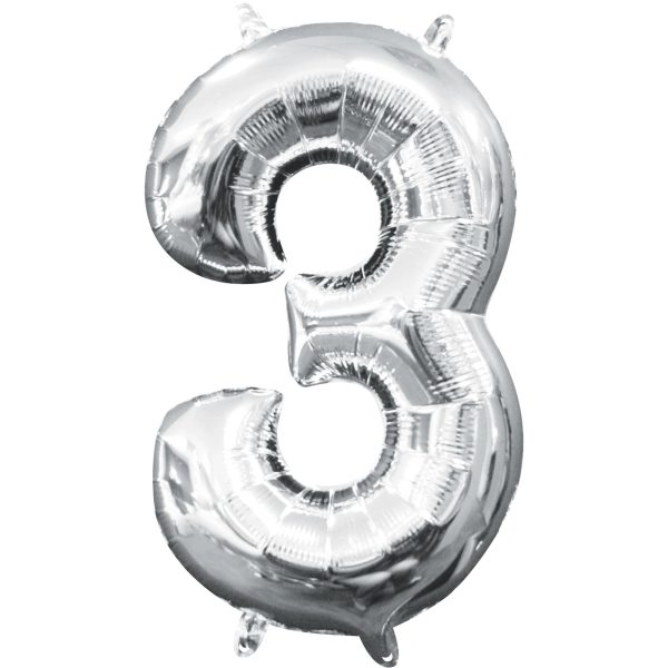 16  Balloon Number  3 - Silver, 1ct Online Hot Sale