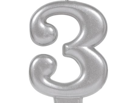 Numeral Metallic Candle #3 - Silver Online Sale