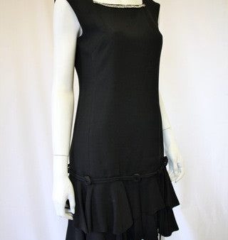 1950s Black Drop Waist Sleeveless Dress Discount