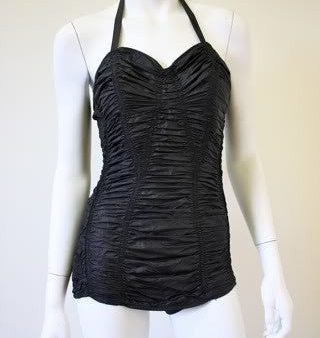 1950s JANZTEN Black Ruched Bathing Swimsuit Hot on Sale