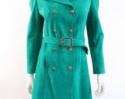 Vintage 70 s MITZOU Emerald Green Suede Coat Online now