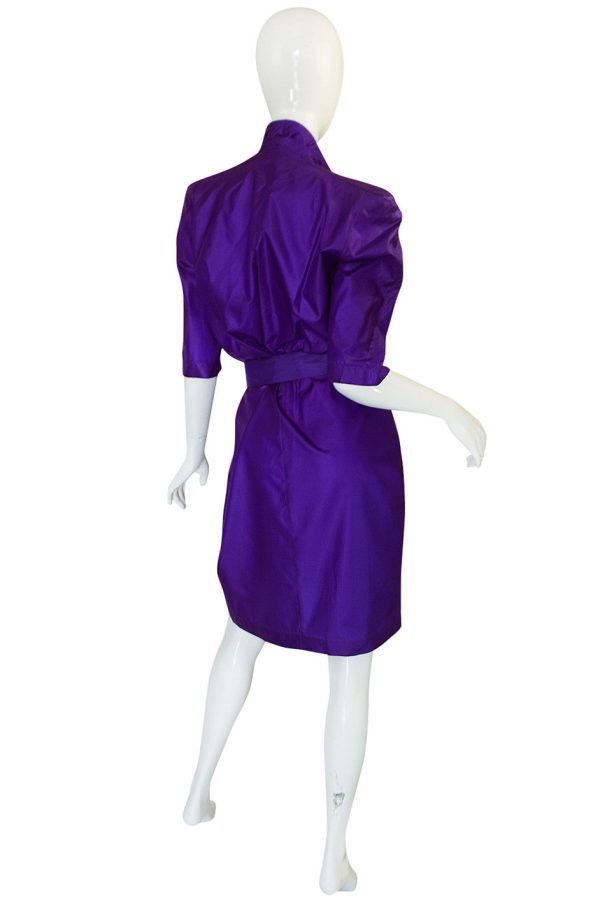 1980s Purple Parachute Silk Thierry Mugler Wrap Dress Fashion