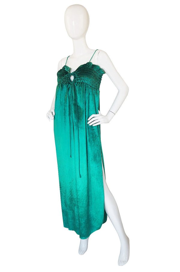 1970s Green Liquid Velvet Bill Tice Maxi Hot on Sale