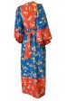 1960s Young Innocents by Arpeja Red & Blue Cotton Floral Print Caftan Dress For Sale