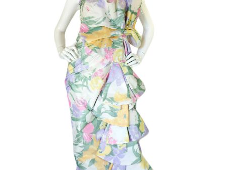 1980s Strapless Ruffled Pastel Silk Mignon Gown For Sale