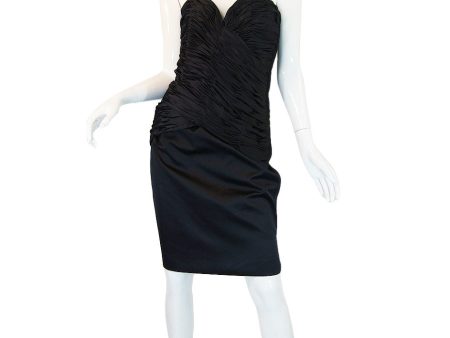 1980s Black Silk Satin Vicky Tiel Strapless Dress Discount