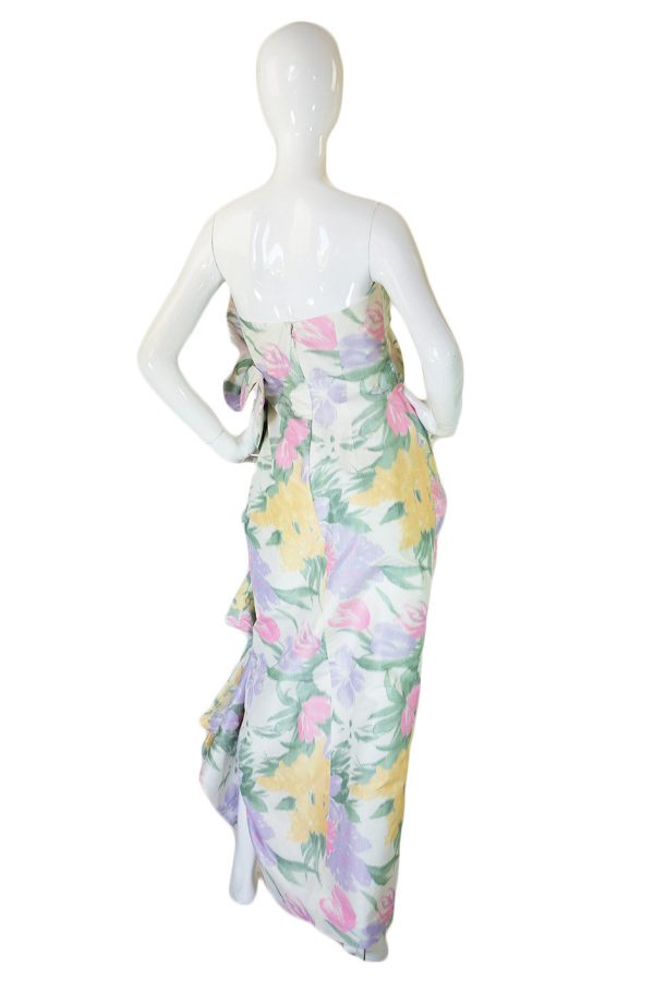 1980s Strapless Ruffled Pastel Silk Mignon Gown For Sale