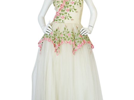 1950s Floral Embroidered & Tulle Strapless Dress Cheap