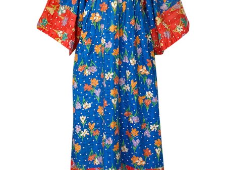 1960s Young Innocents by Arpeja Red & Blue Cotton Floral Print Caftan Dress For Sale