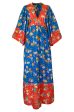 1960s Young Innocents by Arpeja Red & Blue Cotton Floral Print Caftan Dress For Sale