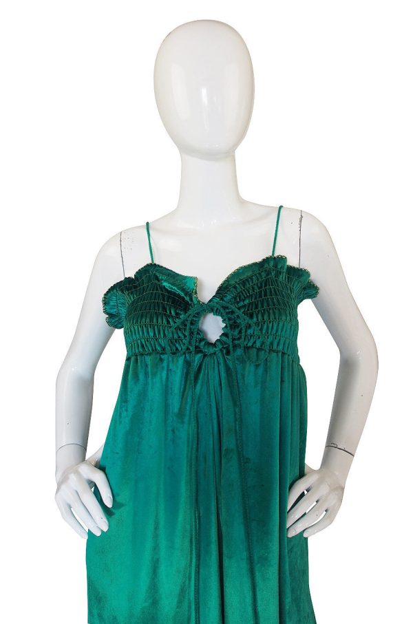 1970s Green Liquid Velvet Bill Tice Maxi Hot on Sale