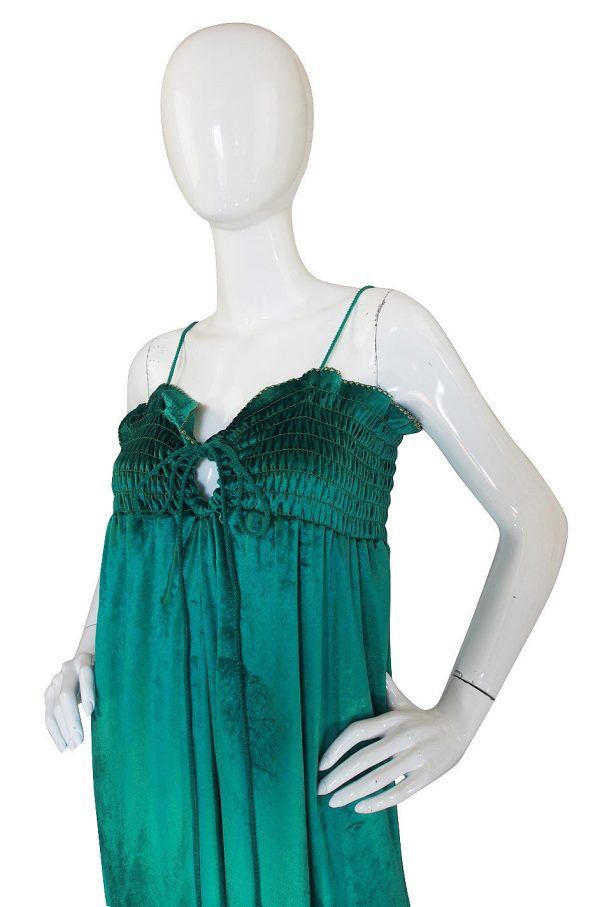 1970s Green Liquid Velvet Bill Tice Maxi Hot on Sale