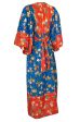 1960s Young Innocents by Arpeja Red & Blue Cotton Floral Print Caftan Dress For Sale