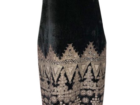 1920s Babani Haute Couture Silk Velvet w Geometric Gold Metallic Cord Dress Hot on Sale