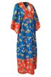 1960s Young Innocents by Arpeja Red & Blue Cotton Floral Print Caftan Dress For Sale