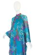 1970s Hanae Mori Flowing Turquoise Silk Chiffon Caftan Dress Online Hot Sale